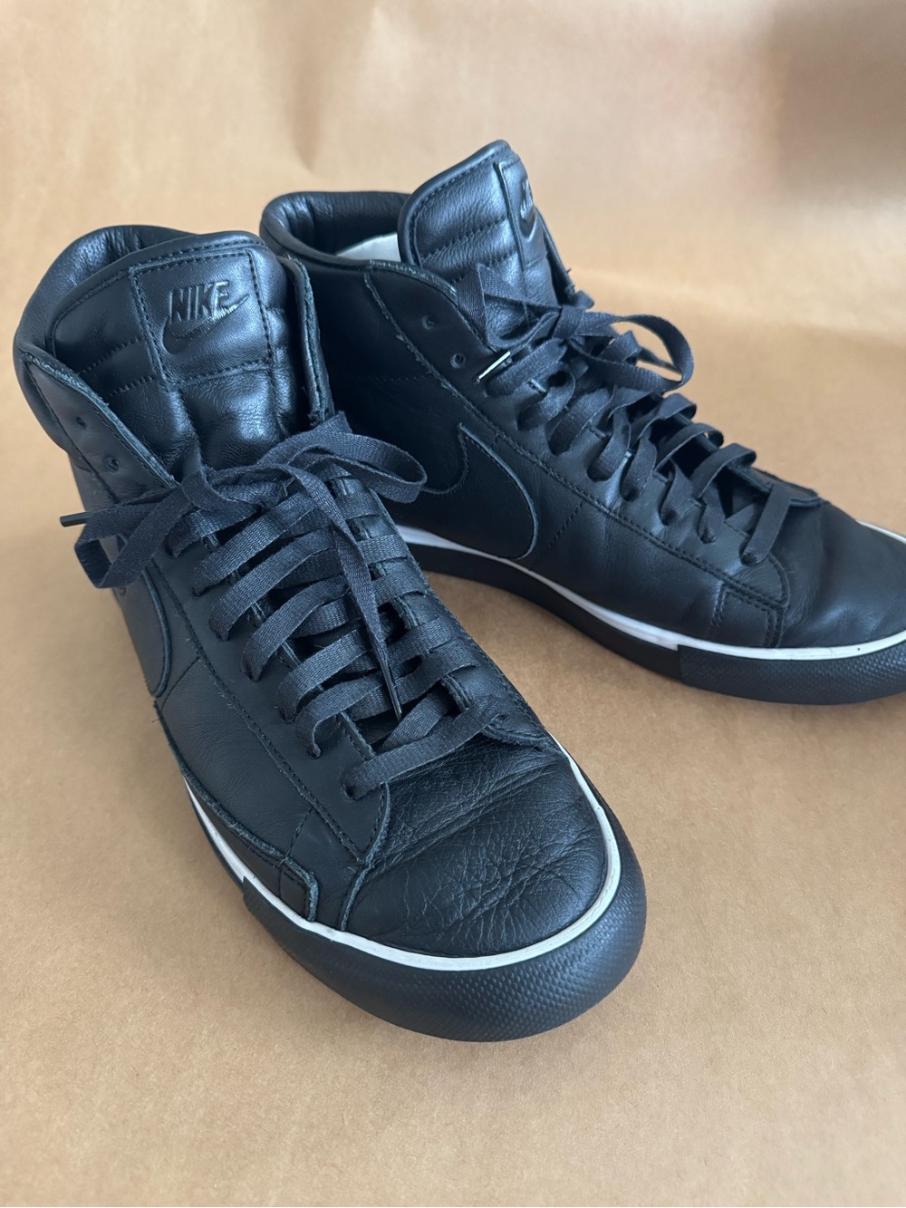 Comme des Garcons Black Leather High-Top Sneakers with White Trim